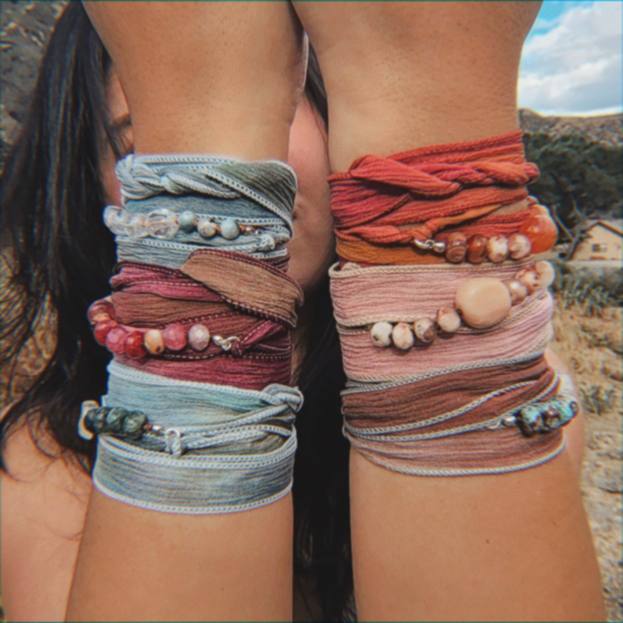 Multi Way Silk Ribbons with Hand-knotted Gemstones