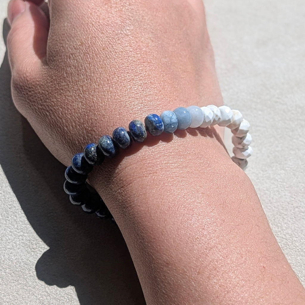 Lapis Lazuli, Jade & Magnesite Crystal Talisman Bracelet - "Deep Blue Sea" | Sterling Silver