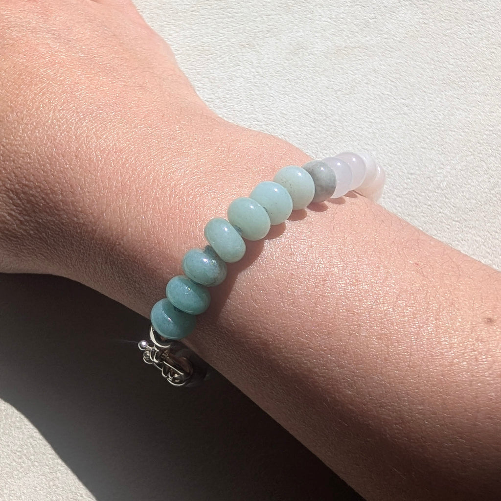 Amazonite & Pink Aventurine Crystal Talisman Bracelet - "Dreamy Cloudscape" | Sterling Silver