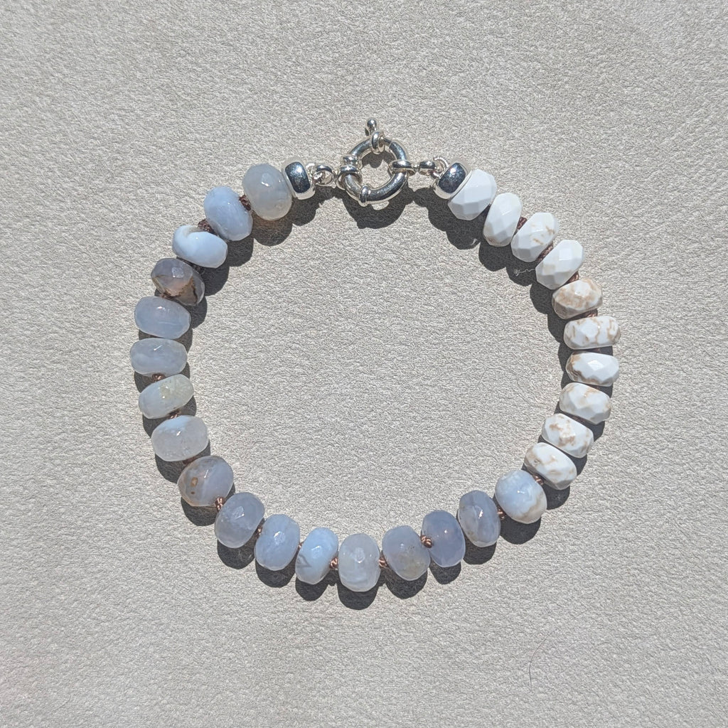 Blue Chalcedony & Magnesite Crystal Talisman Bracelet - "Serene Ocean" | Sterling Silver