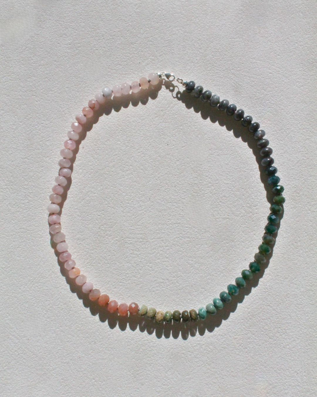 Hand-Knotted Gemstone Necklace - Moss Agate & Peach Moonstone & Rose Quartz - Artisan Jewelry with Sterling Silver