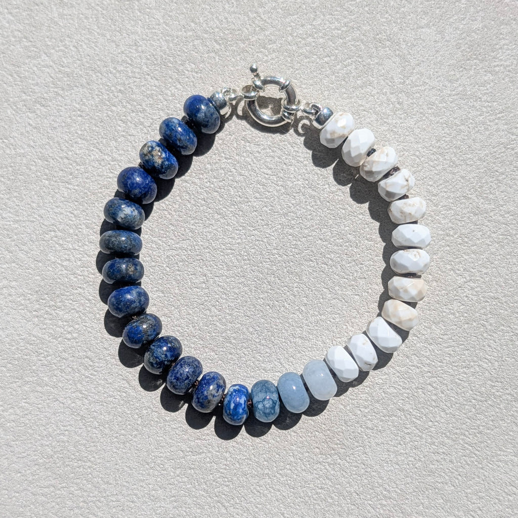 Lapis Lazuli, Jade & Magnesite Crystal Talisman Bracelet - "Deep Blue Sea" | Sterling Silver