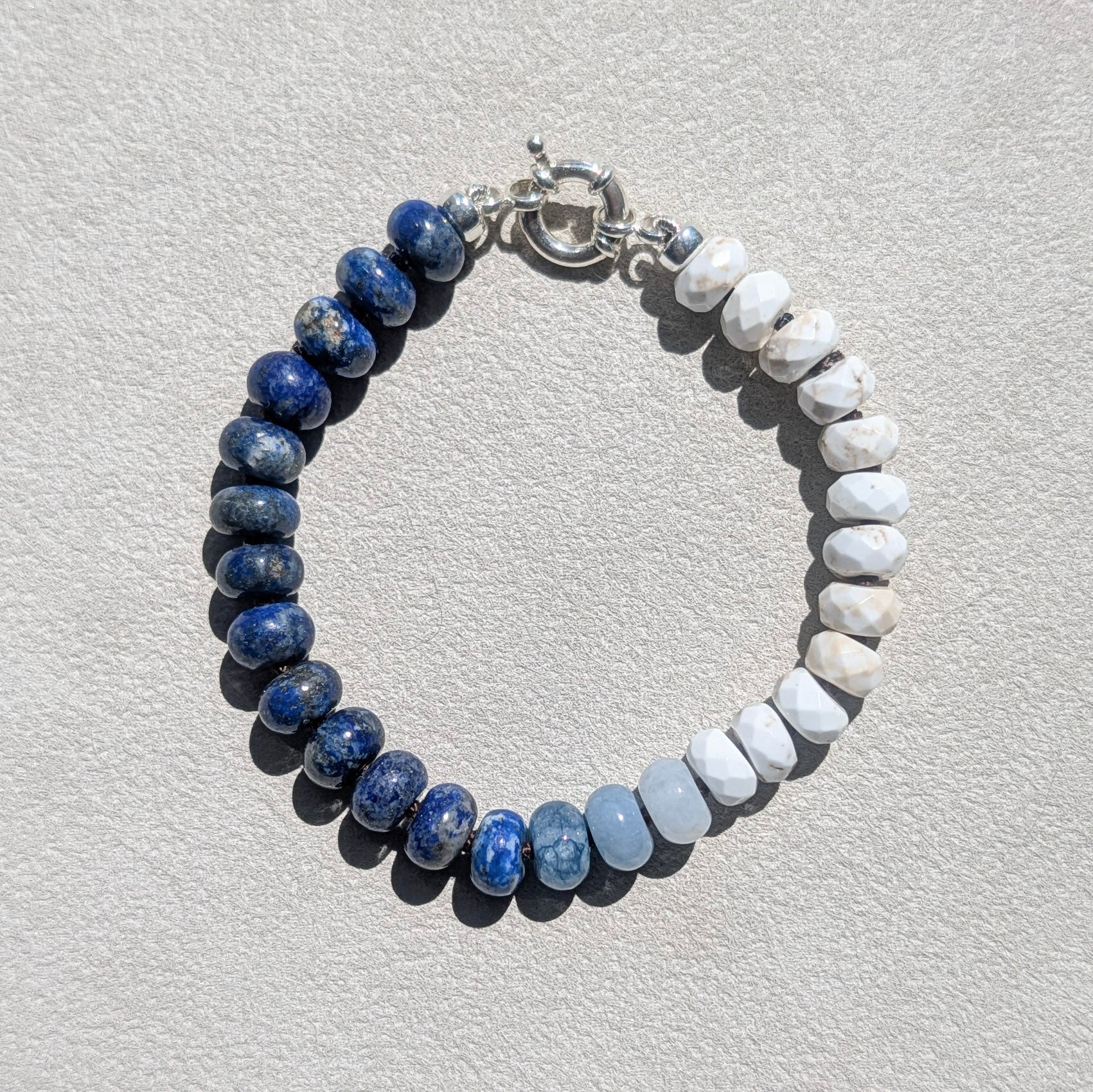 Lapis Lazuli, Jade & Magnesite Crystal Talisman Bracelet - "Deep Blue Sea" | Sterling Silver