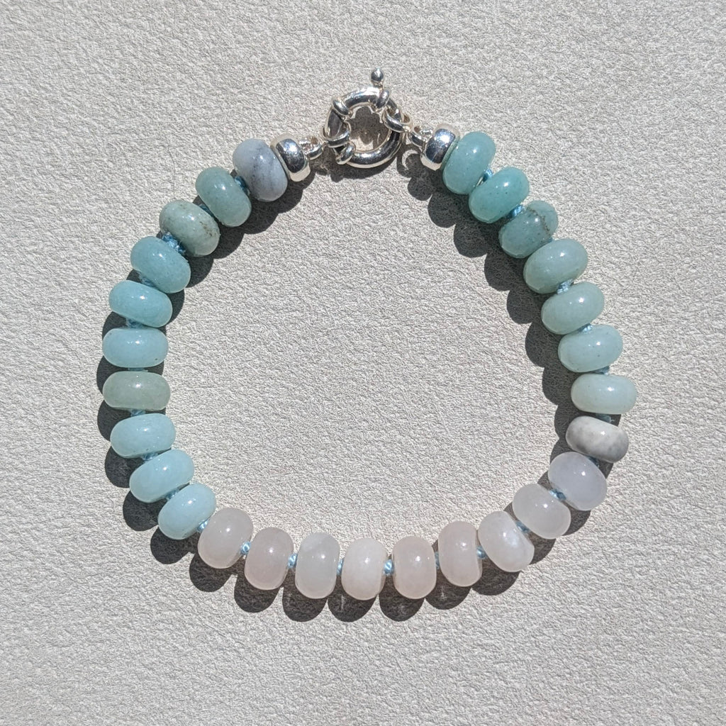 Amazonite & Pink Aventurine Crystal Talisman Bracelet - "Dreamy Cloudscape" | Sterling Silver