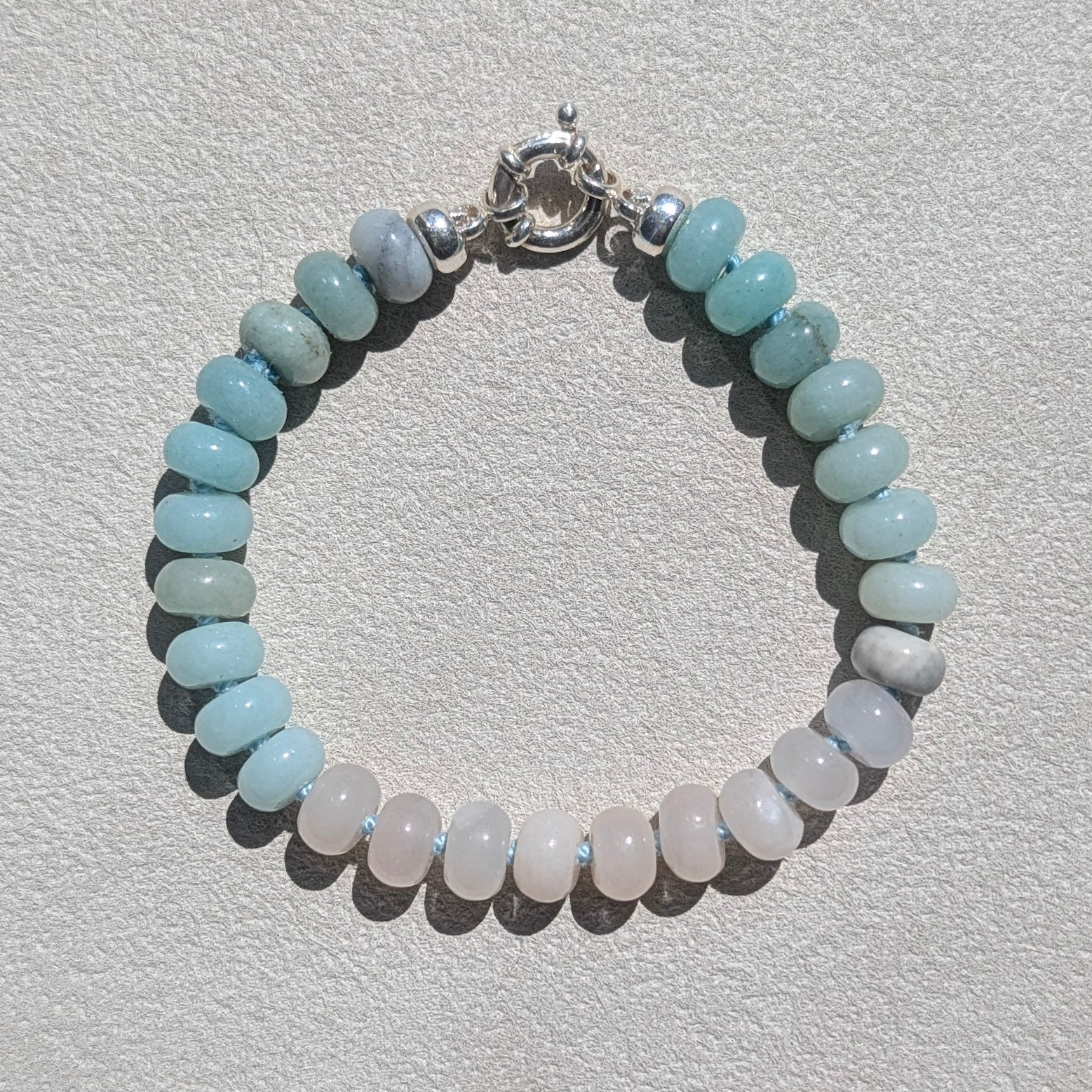 Amazonite & Pink Aventurine Crystal Talisman Bracelet - "Dreamy Cloudscape" | Sterling Silver