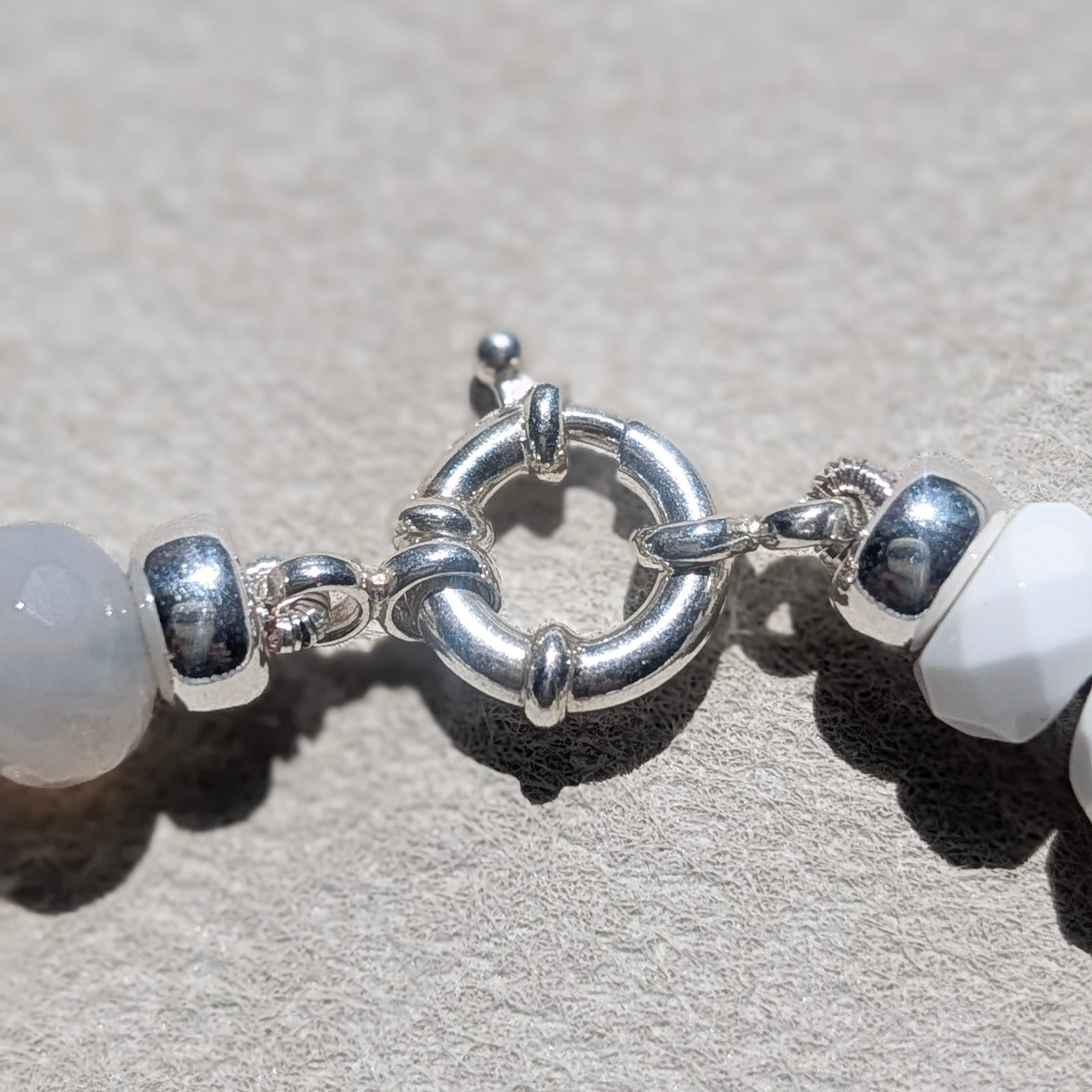 Blue Chalcedony & Magnesite Crystal Talisman Bracelet - "Serene Ocean" | Sterling Silver