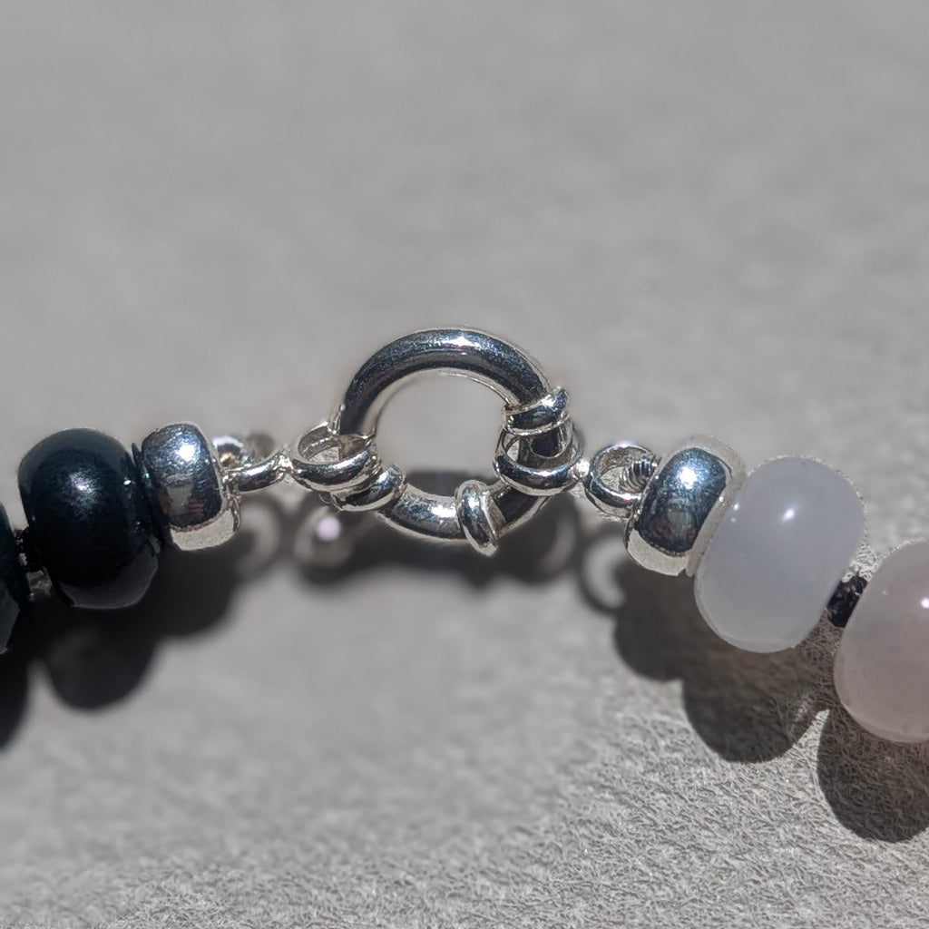 Indian Agate, Peach Moonstone & Madagascar Rose Quartz Crystal Talisman Bracelet - "Mountain Dusk" | Sterling Silver