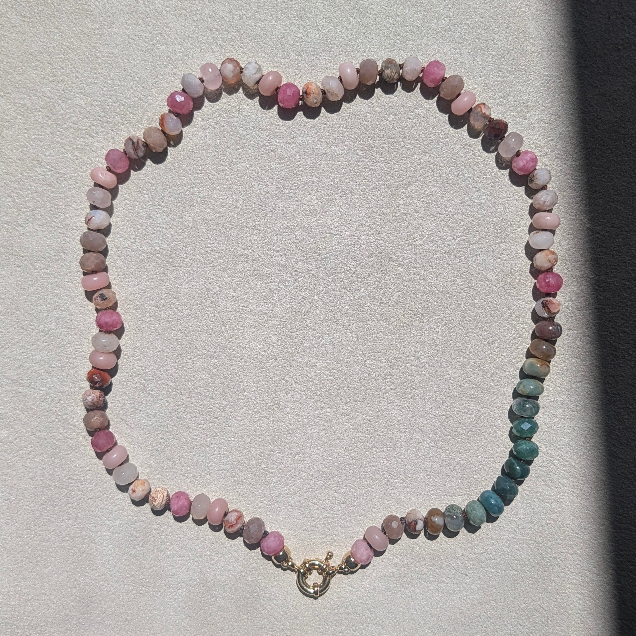 Cherry Agate, Peach Moonstone, Madagascar Rose Quartz, Multi Gemstone Necklace | 18k Gold Filled