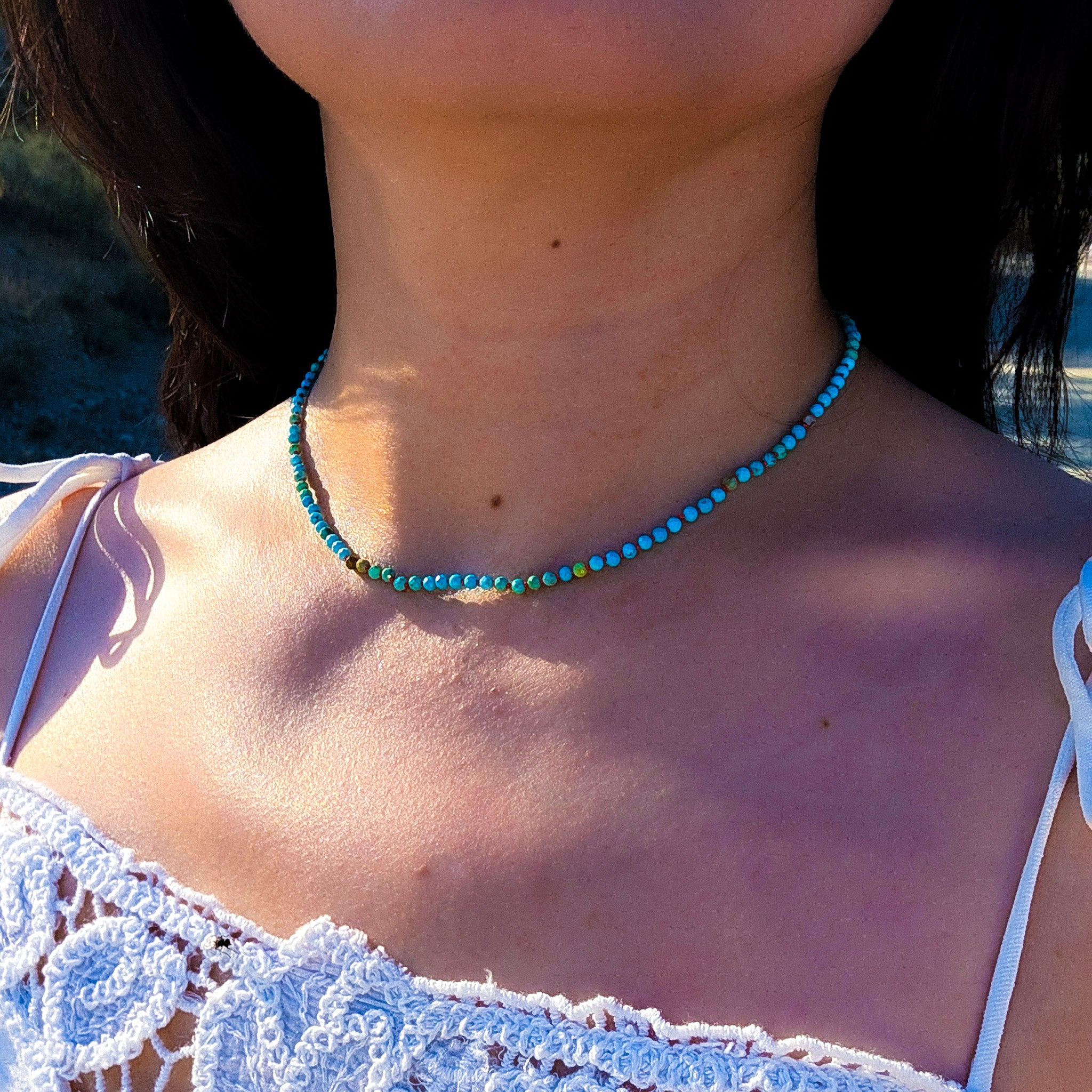 Blue Turquoise & Coral Silk Minimalist Talisman Necklace | 14K Gold Filled