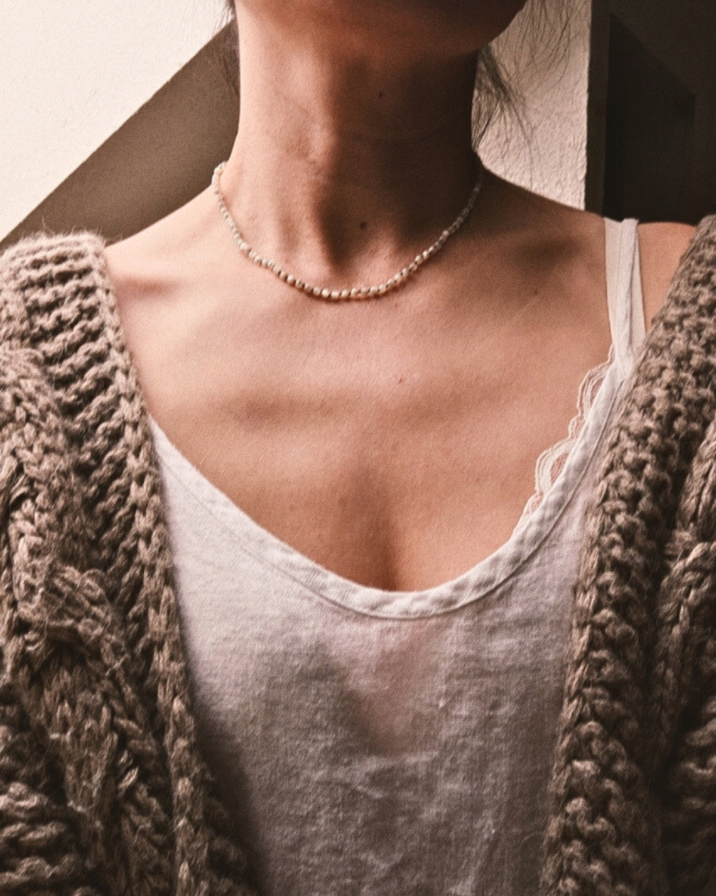 Dainty Mother of Pearl Necklace - Hand knotted