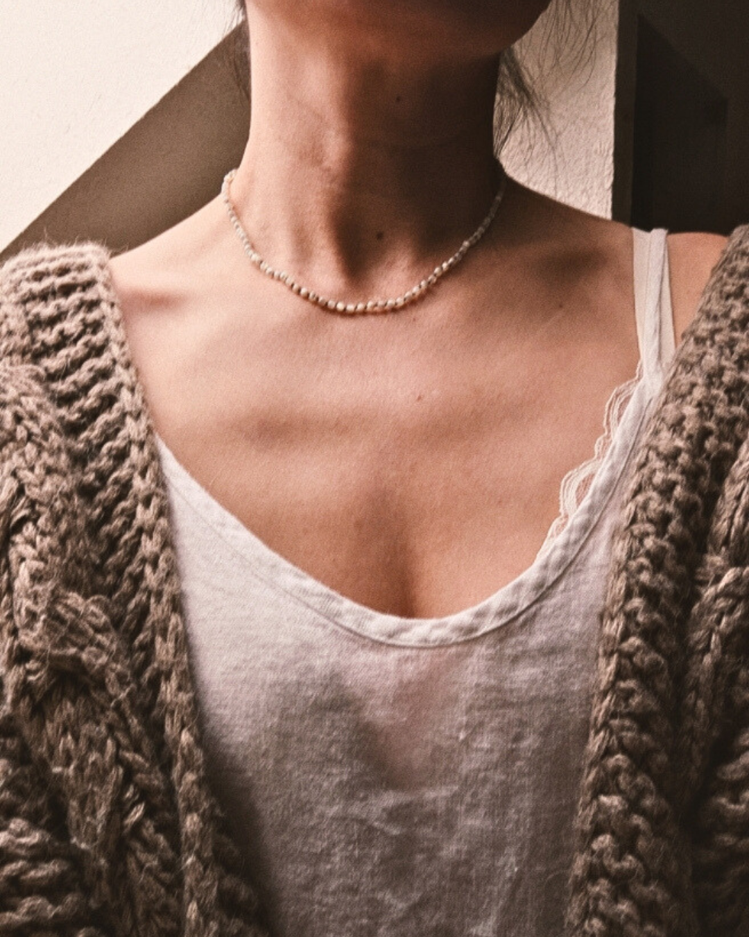 Dainty Mother of Pearl Necklace - Hand knotted