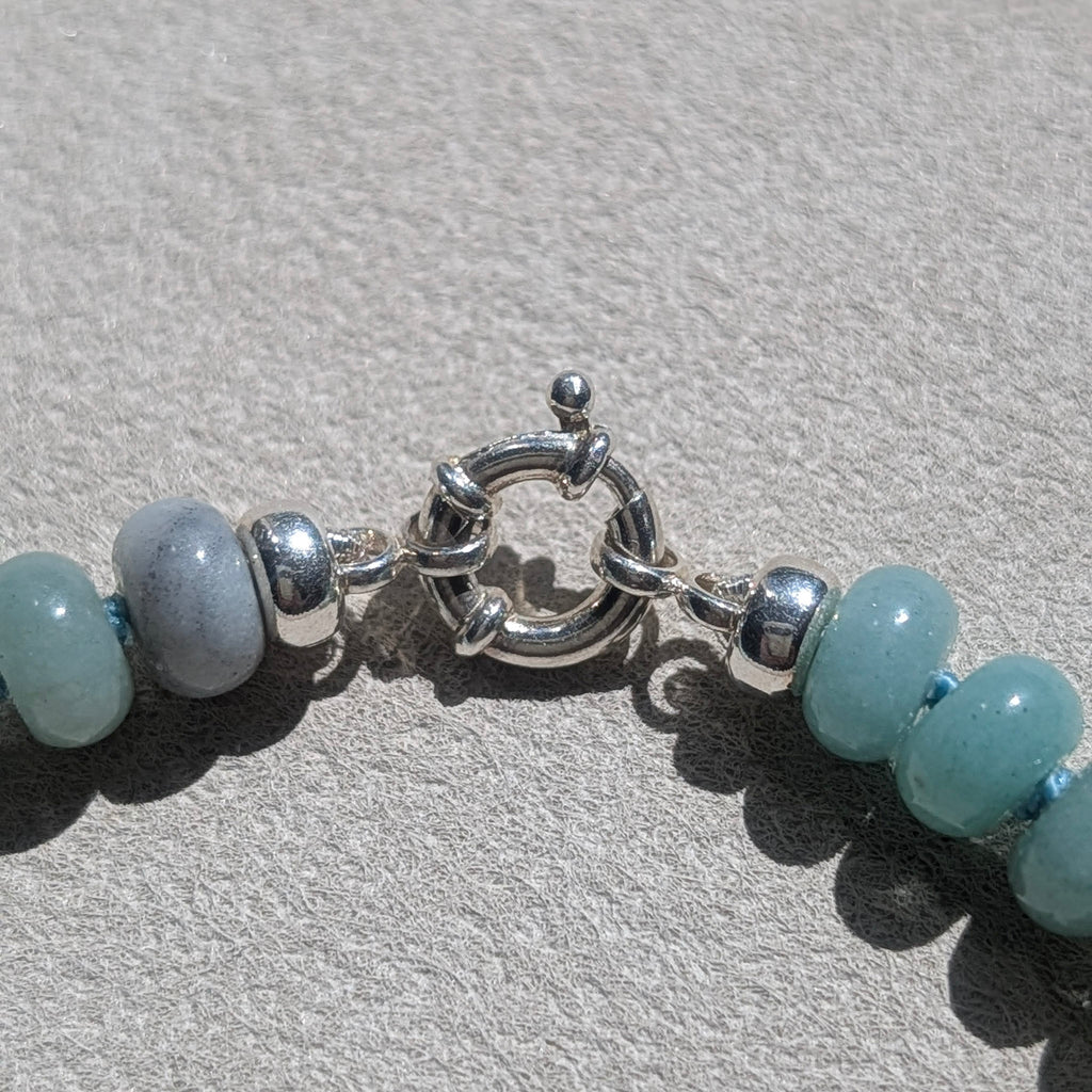 Amazonite & Pink Aventurine Crystal Talisman Bracelet - "Dreamy Cloudscape" | Sterling Silver