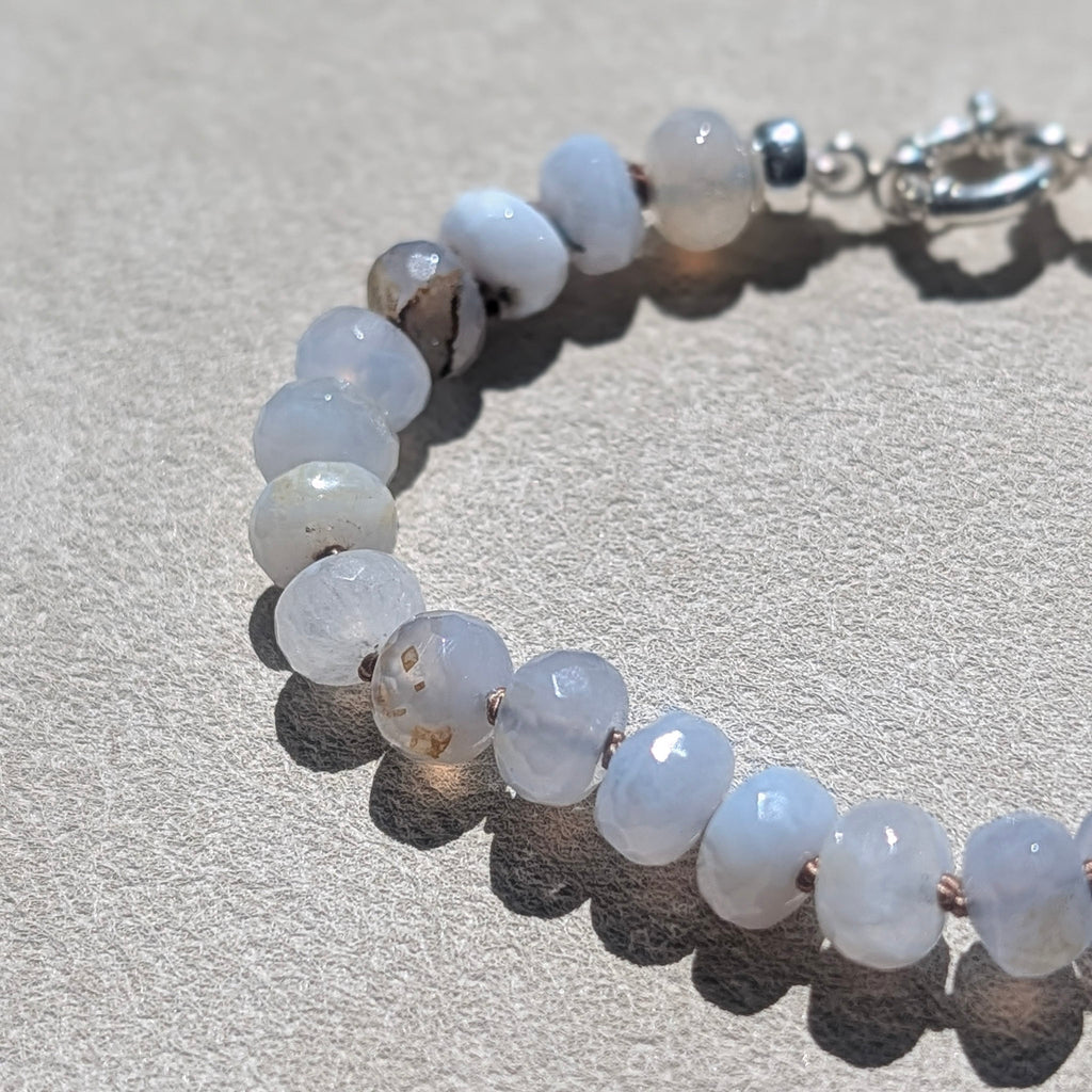 Blue Chalcedony & Magnesite Crystal Talisman Bracelet - "Serene Ocean" | Sterling Silver