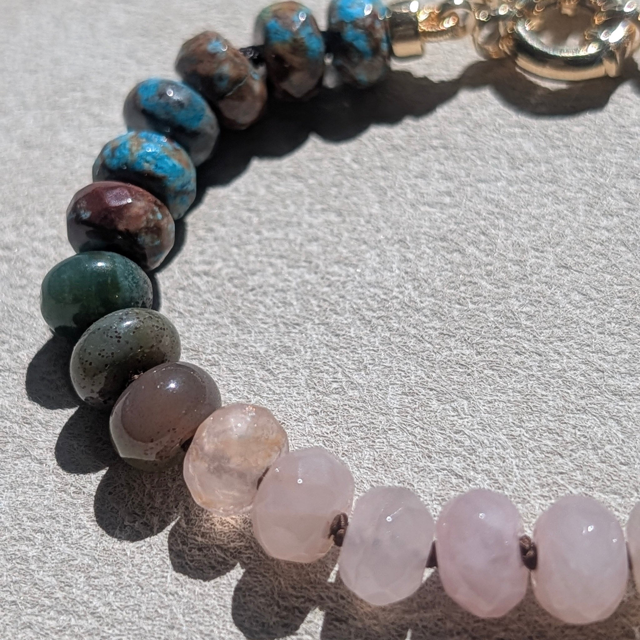 Crazy Lace Agate, Indian Agate & Madagascar Rose Quartz Crystal Talisman Bracelet - "Mountain Dawn" | 18K Gold Filled