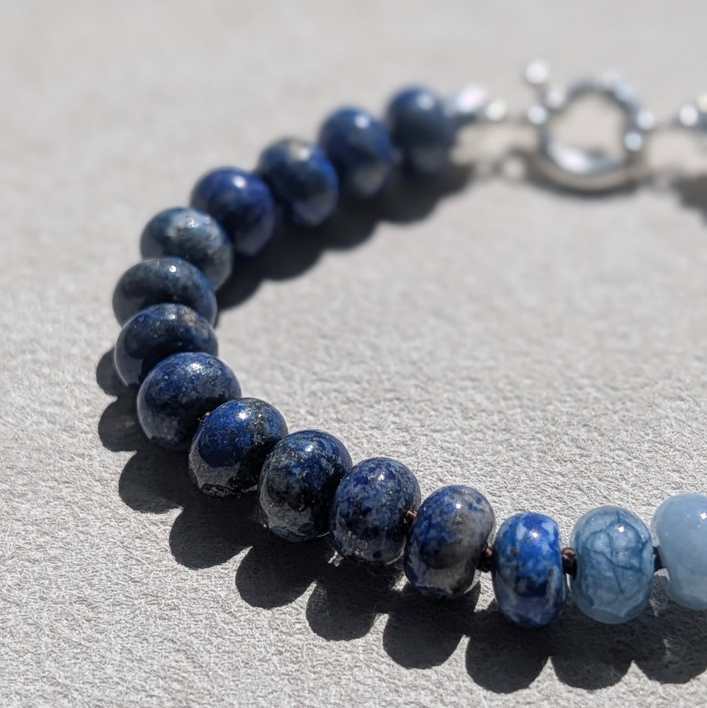 Lapis Lazuli, Jade & Magnesite Crystal Talisman Bracelet - "Deep Blue Sea" | Sterling Silver