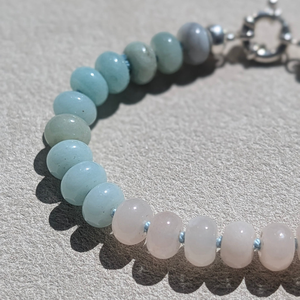 Amazonite & Pink Aventurine Crystal Talisman Bracelet - "Dreamy Cloudscape" | Sterling Silver
