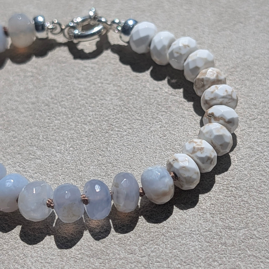 Blue Chalcedony & Magnesite Crystal Talisman Bracelet - "Serene Ocean" | Sterling Silver