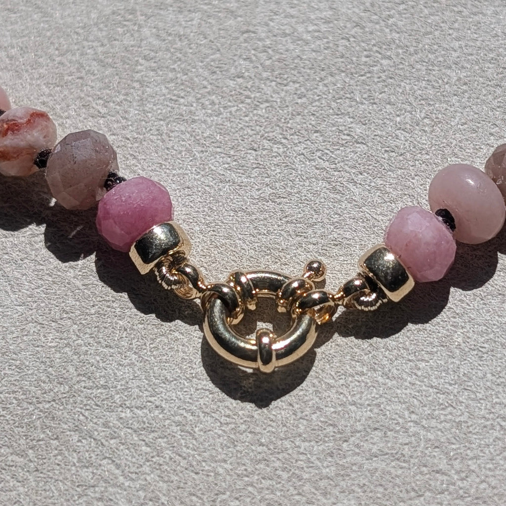 Cherry Agate, Peach Moonstone, Madagascar Rose Quartz, Multi Gemstone Necklace | 18k Gold Filled