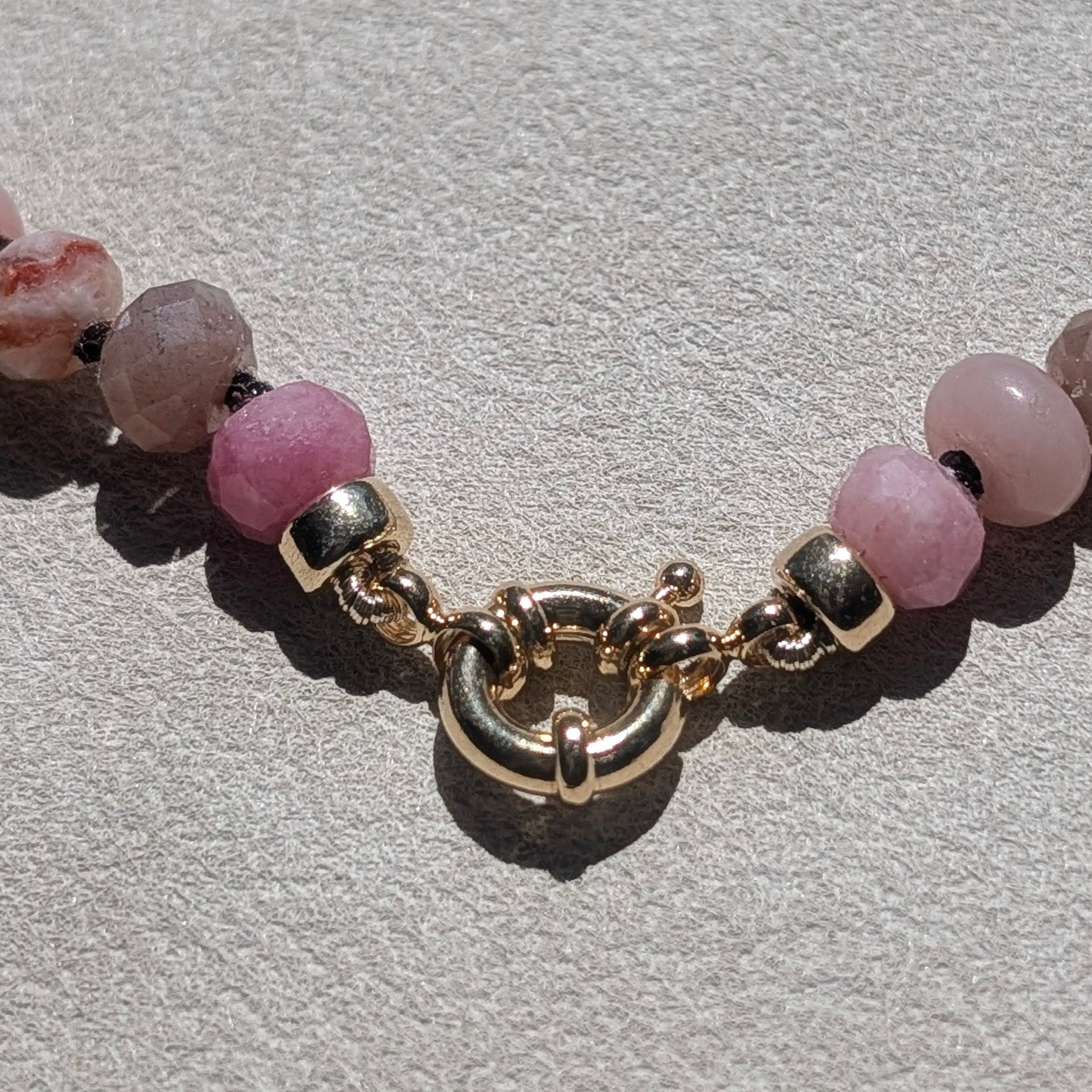 Cherry Agate, Peach Moonstone, Madagascar Rose Quartz, Multi Gemstone Necklace | 18k Gold Filled