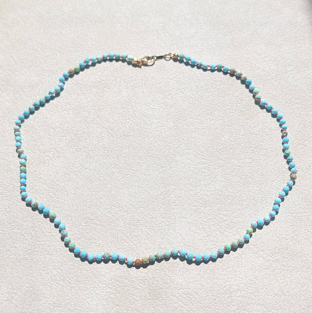 Blue Turquoise & Coral Silk Minimalist Talisman Necklace | 14K Gold Filled
