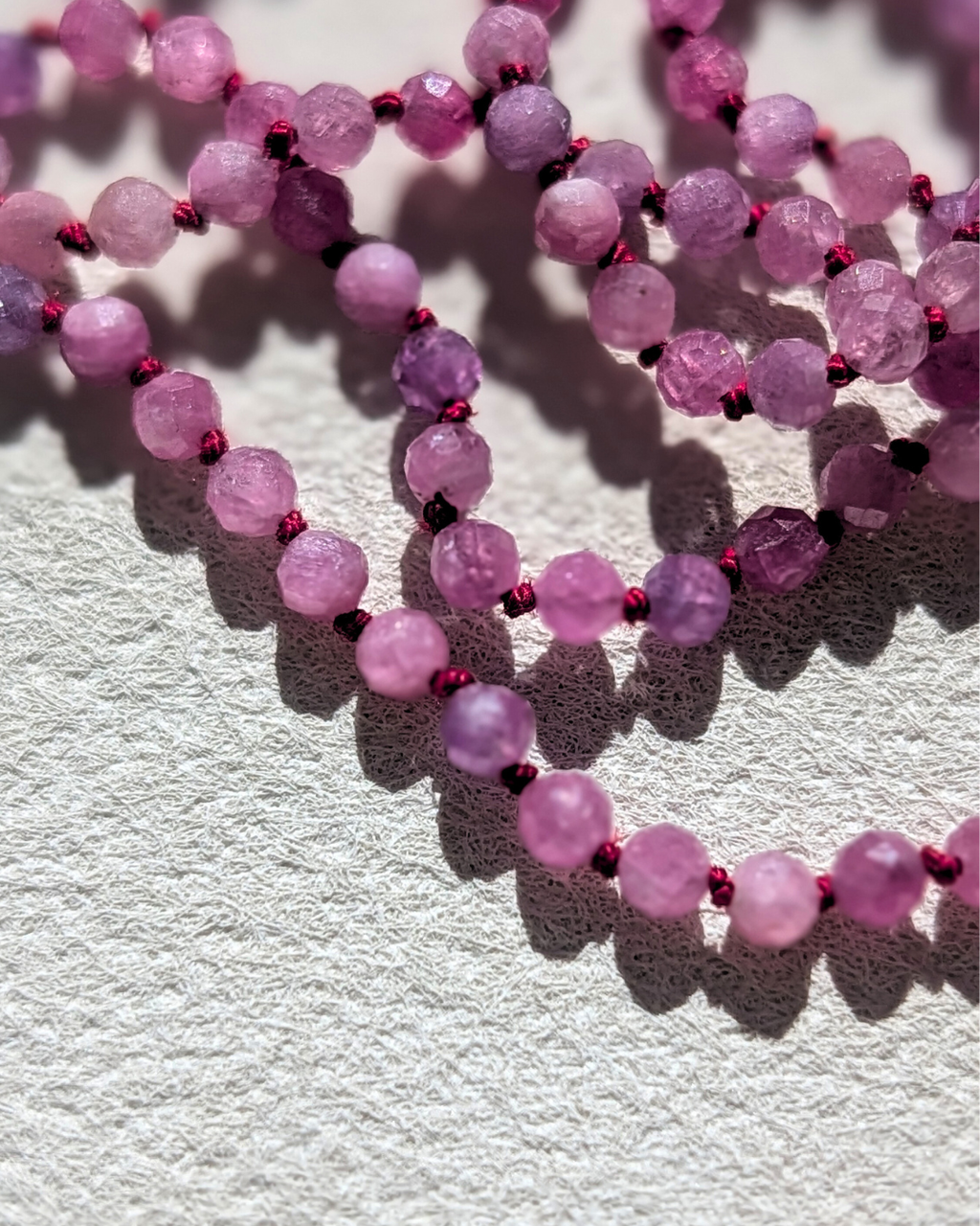 Dainty Ruby Necklace - Hand knotted