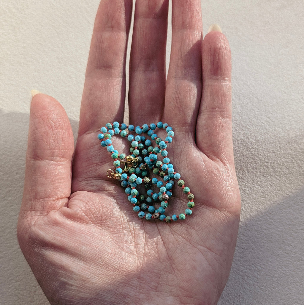 Blue Turquoise & Coral Silk Minimalist Talisman Necklace | 14K Gold Filled