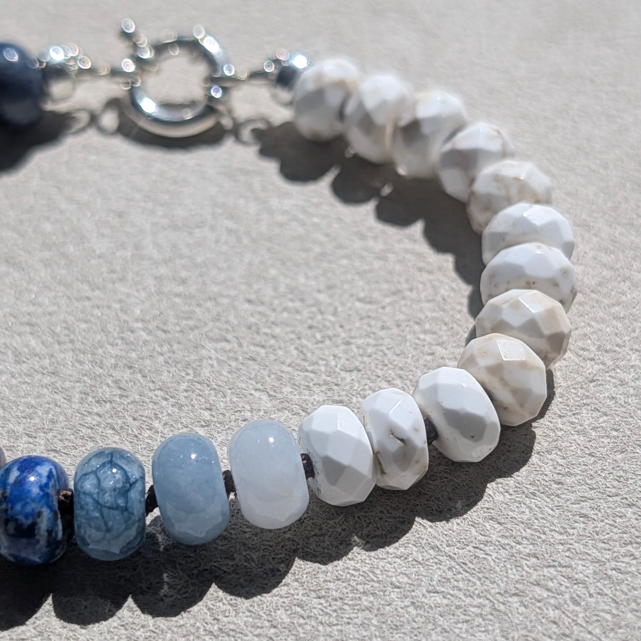 Lapis Lazuli, Jade & Magnesite Crystal Talisman Bracelet - "Deep Blue Sea" | Sterling Silver