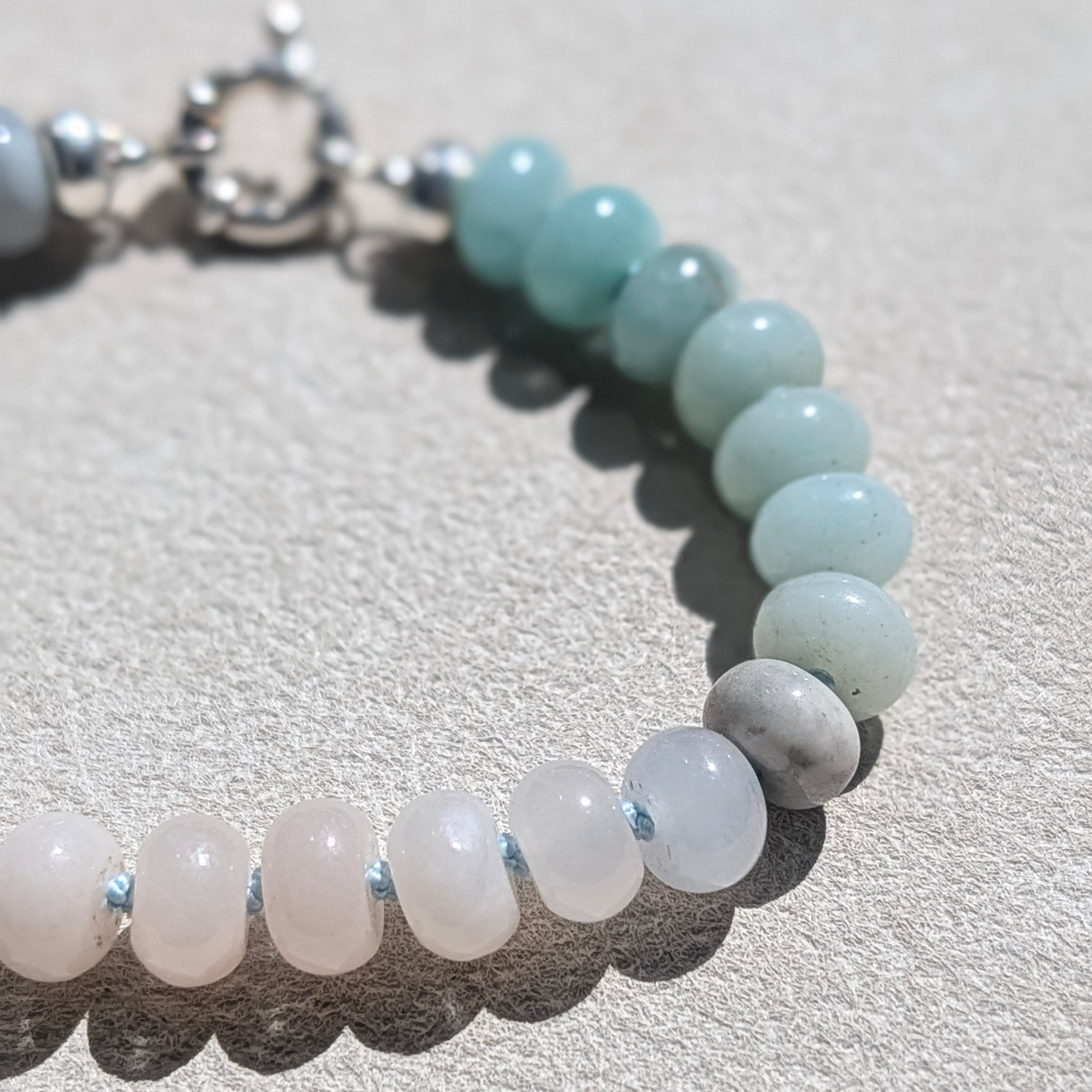 Amazonite & Pink Aventurine Crystal Talisman Bracelet - "Dreamy Cloudscape" | Sterling Silver