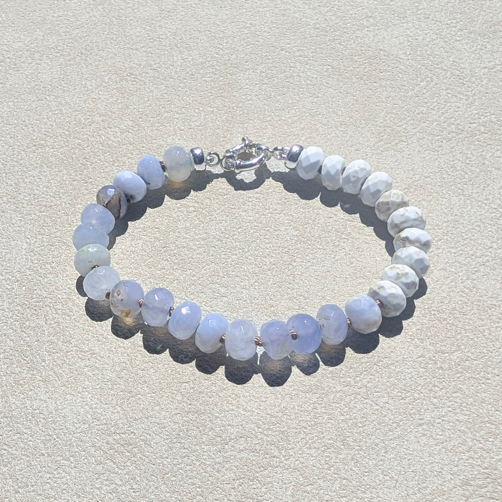 Blue Chalcedony & Magnesite Crystal Talisman Bracelet - "Serene Ocean" | Sterling Silver