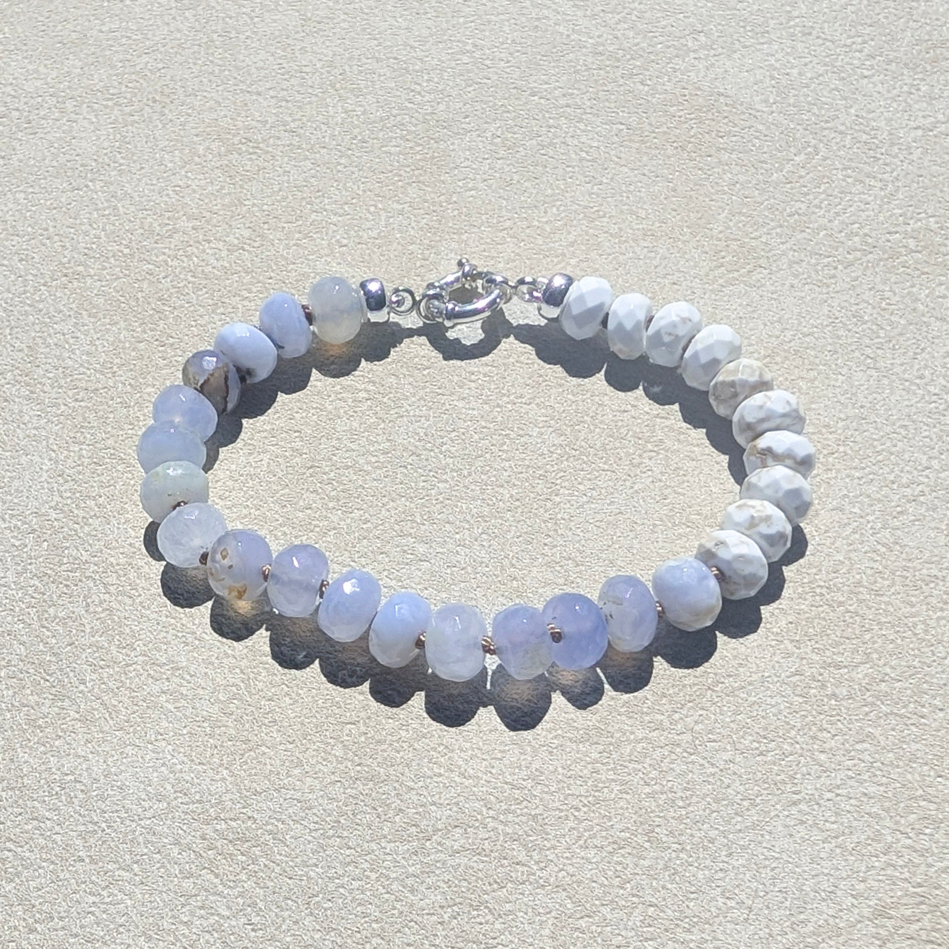 Blue Chalcedony & Magnesite Crystal Talisman Bracelet - "Serene Ocean" | Sterling Silver