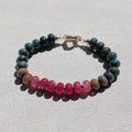Indian Agate, Jade & Moss Agate Crystal Talisman Bracelet - "Juicy Watermelon" | 18K Gold Filled