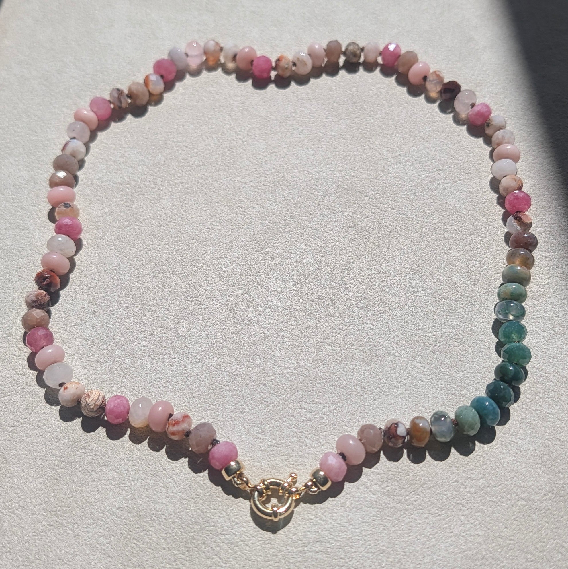 Cherry Agate, Peach Moonstone, Madagascar Rose Quartz, Multi Gemstone Necklace | 18k Gold Filled