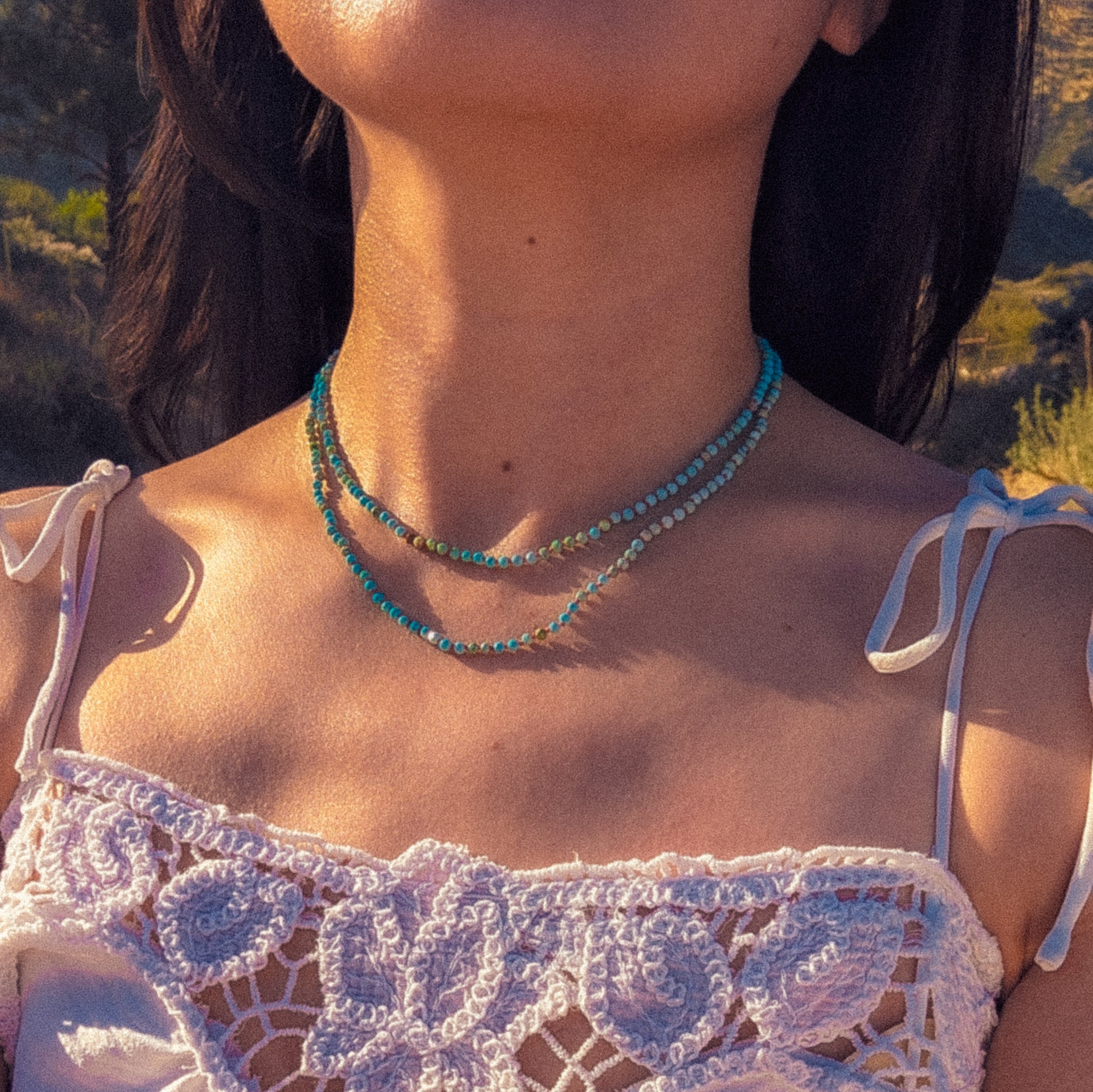 Blue Turquoise & Coral Silk Minimalist Talisman Necklace | 14K Gold Filled