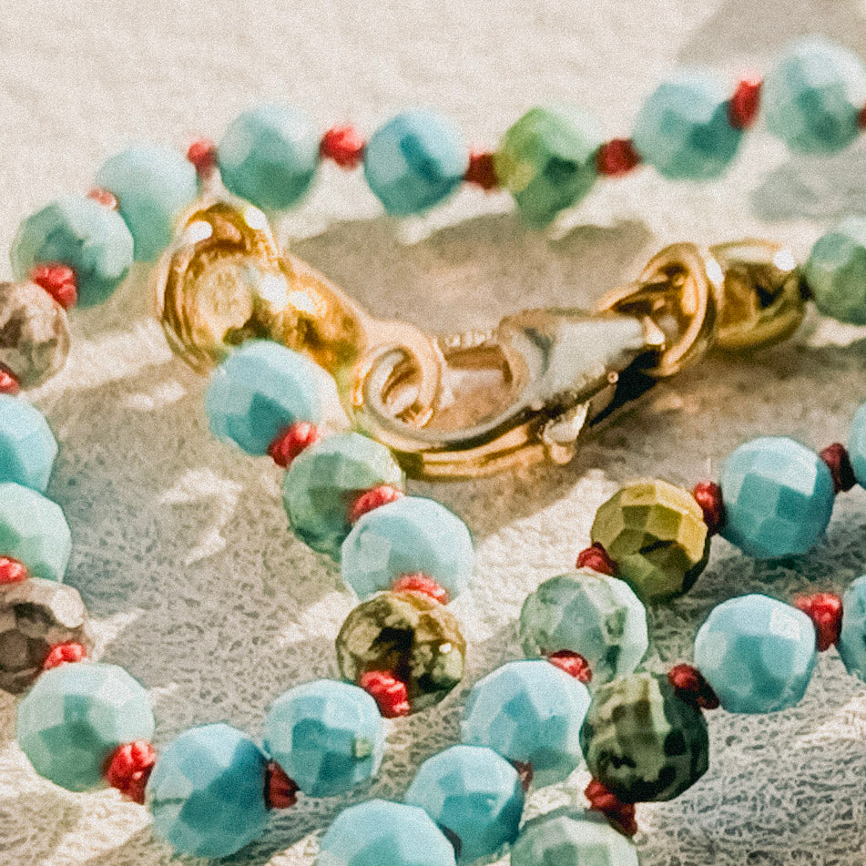 Blue Turquoise & Coral Silk Minimalist Talisman Necklace | 14K Gold Filled