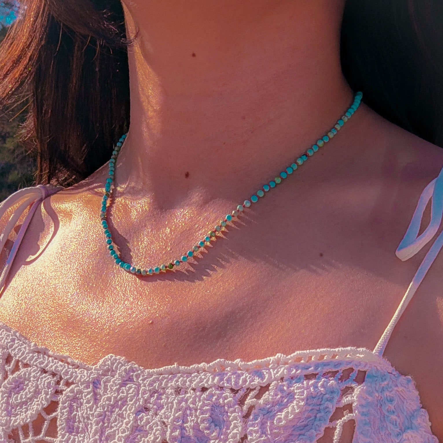 Blue Turquoise & Coral Silk Minimalist Talisman Necklace | 14K Gold Filled