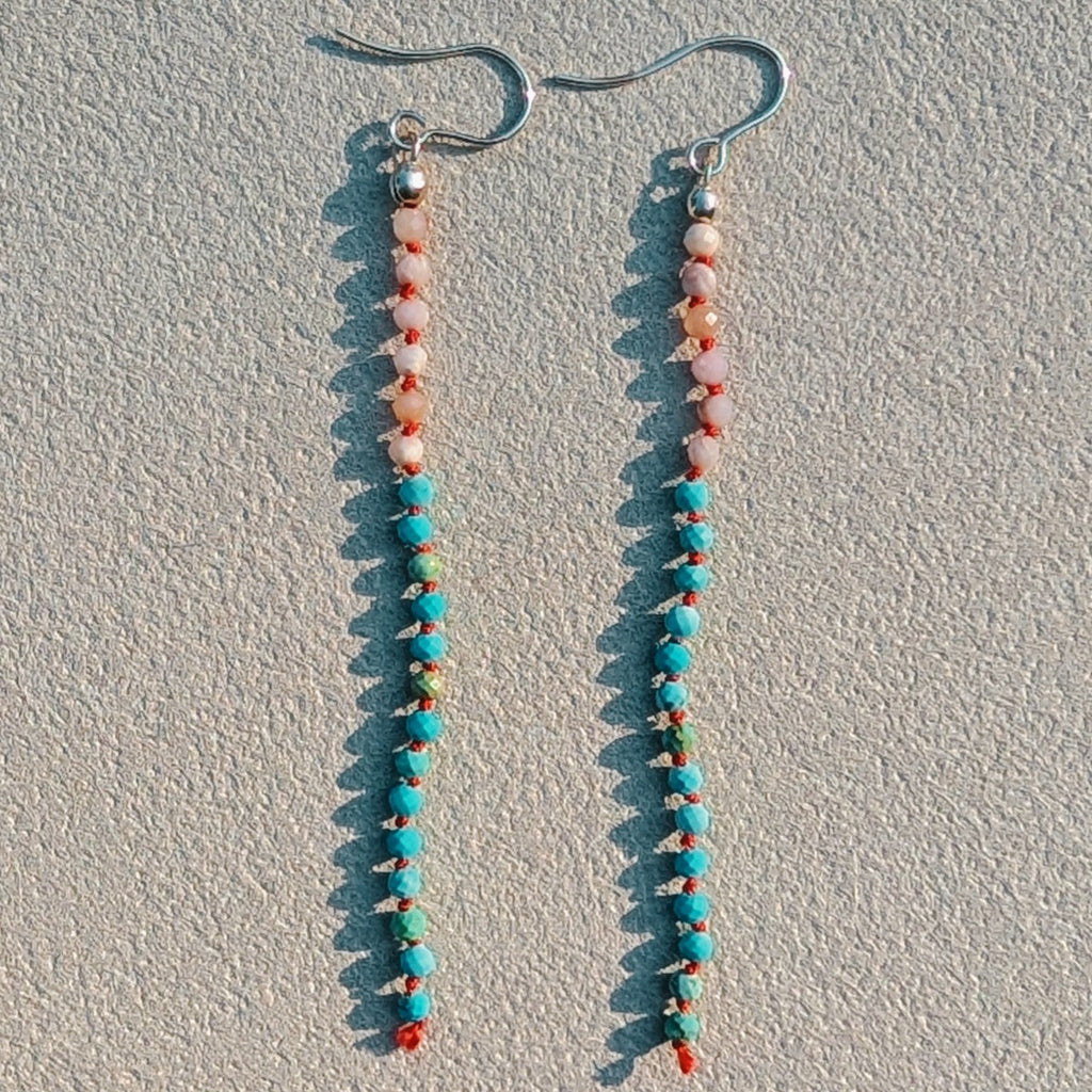 Hand-Knotted Pink Opal & Turquoise Earrings