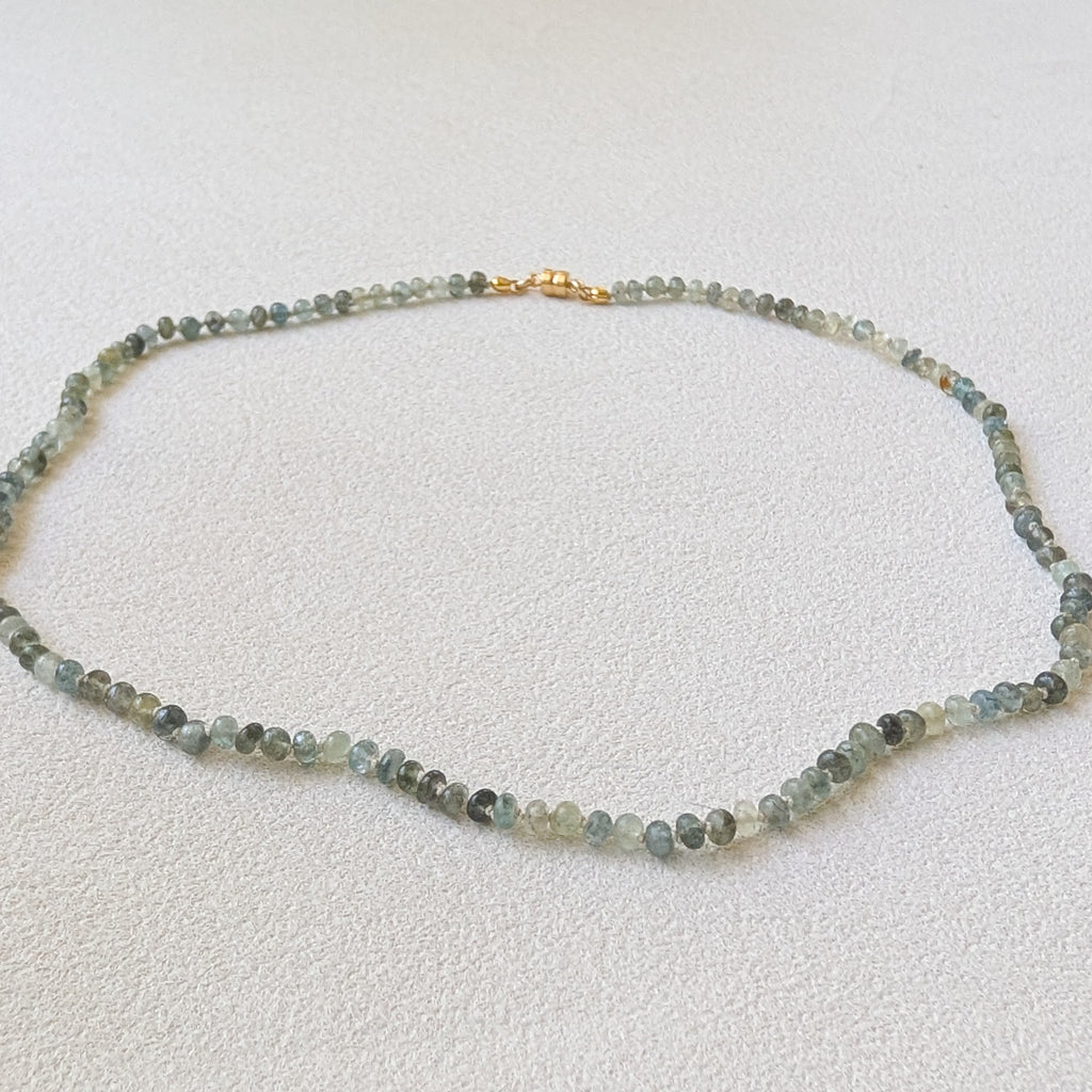 Moss Aquamarine Hand-Knotted Silk Necklace