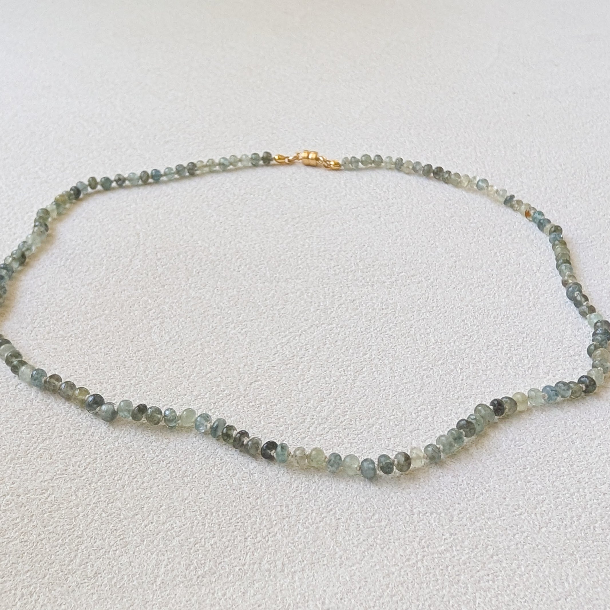 Moss Aquamarine Hand-Knotted Silk Necklace