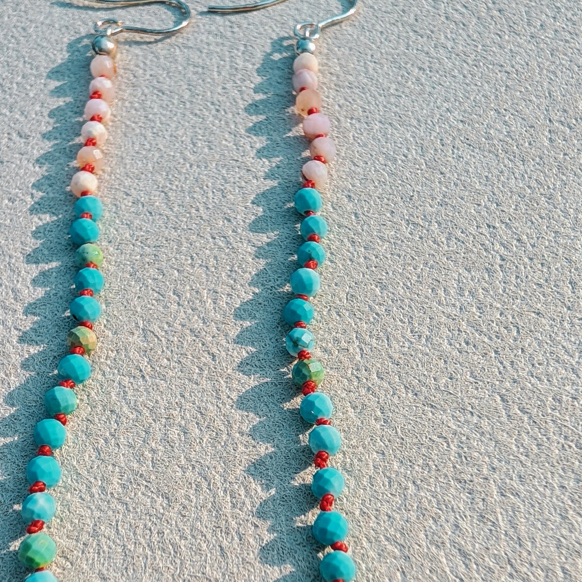 Hand-Knotted Pink Opal & Turquoise Earrings