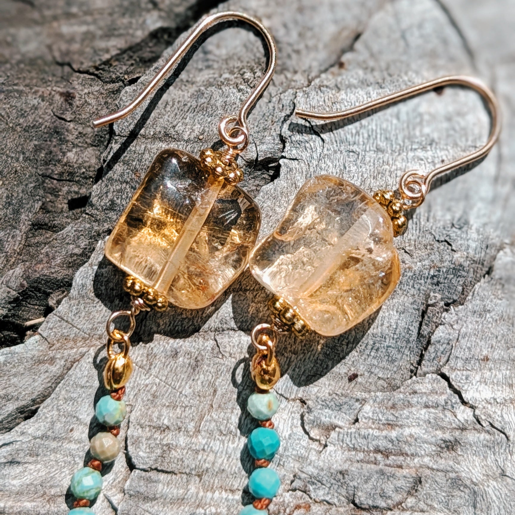Citrine and Turquoise Hand-knotted Earrings