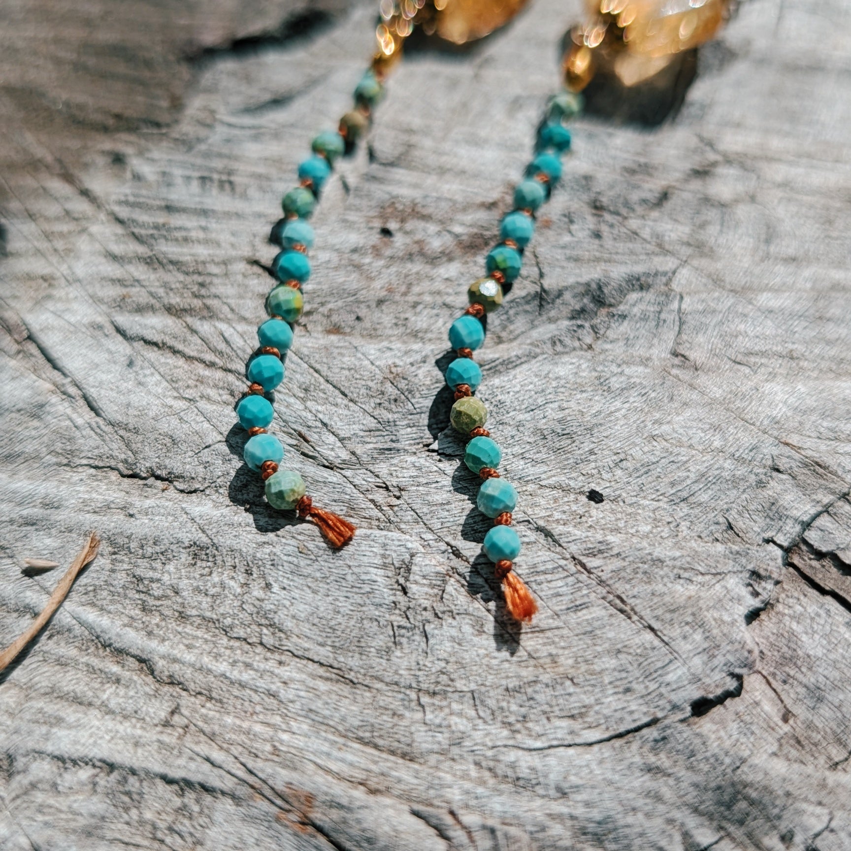 Citrine and Turquoise Hand-knotted Earrings