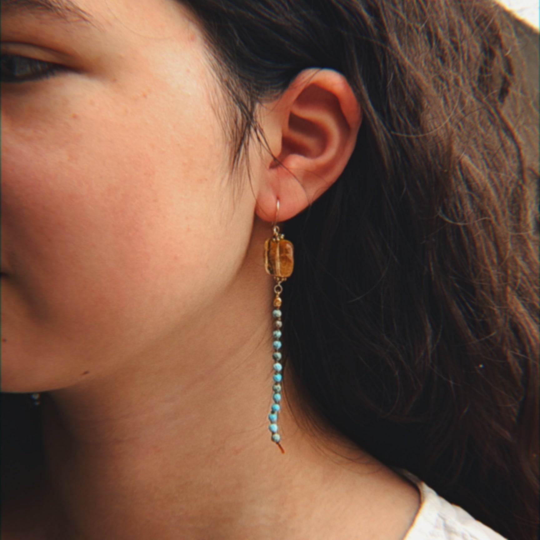 Citrine and Turquoise Hand-knotted Earrings