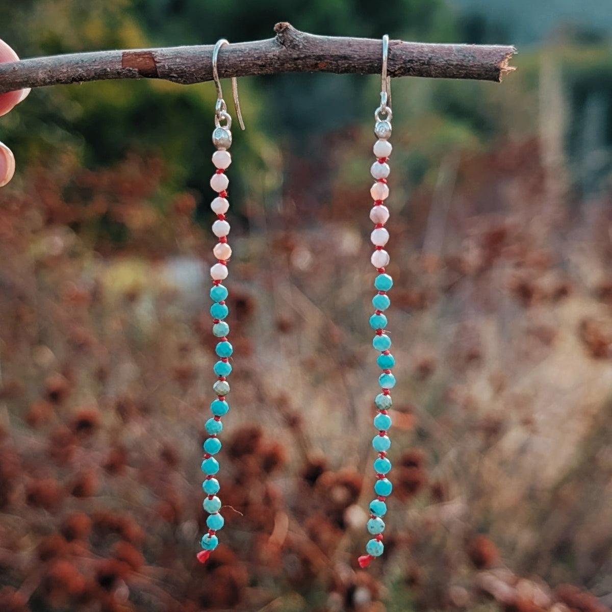 Hand-Knotted Pink Opal & Turquoise Earrings
