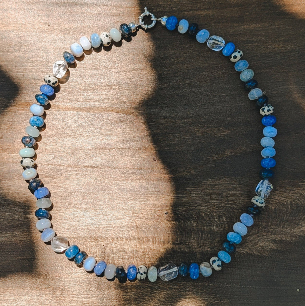 Blue Multi Gemstones Hand-Knotted Necklace