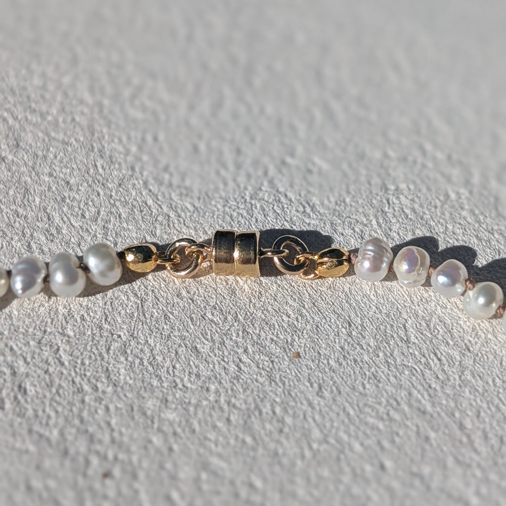 Freshwater Pearl Silk Necklace with 14K Gold Filled Magnetic Clasp