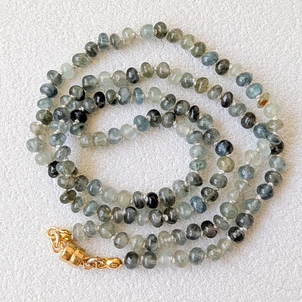 Moss Aquamarine Hand-Knotted Silk Necklace