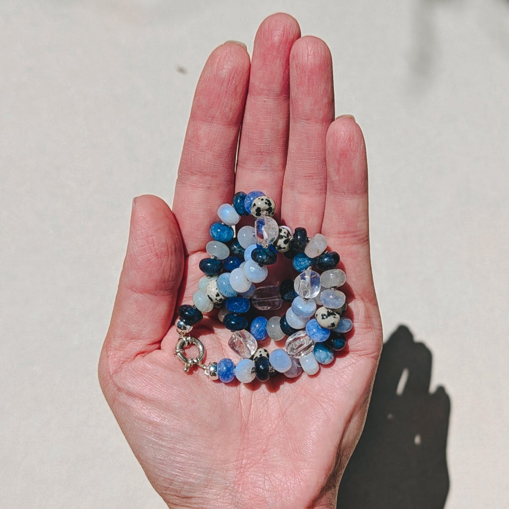 Blue Multi Gemstones Hand-Knotted Necklace