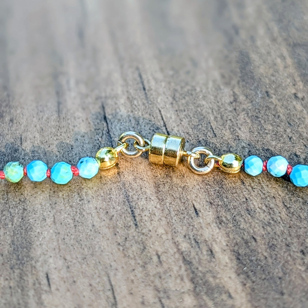 Blue Turquoise & Coral Silk Minimalist Talisman Necklace | 14K Gold Filled