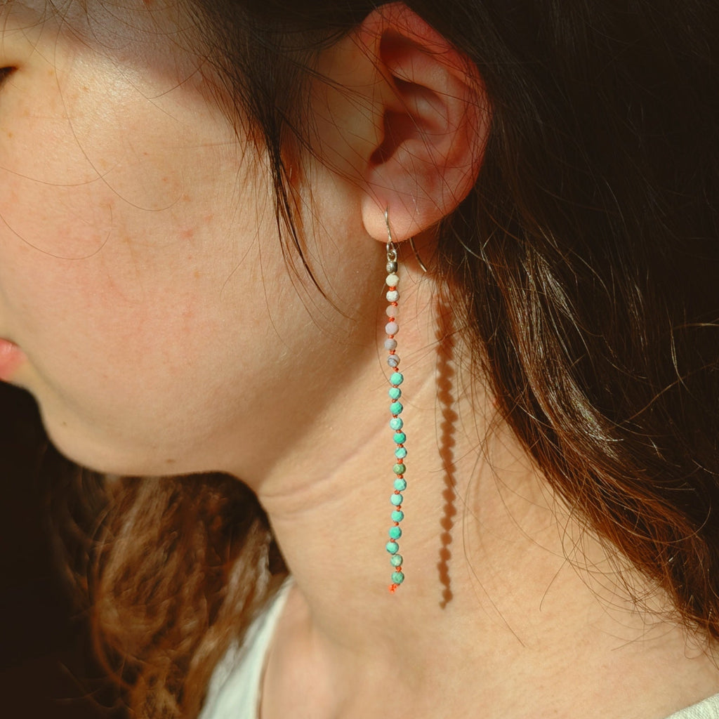 Hand-Knotted Pink Opal & Turquoise Earrings