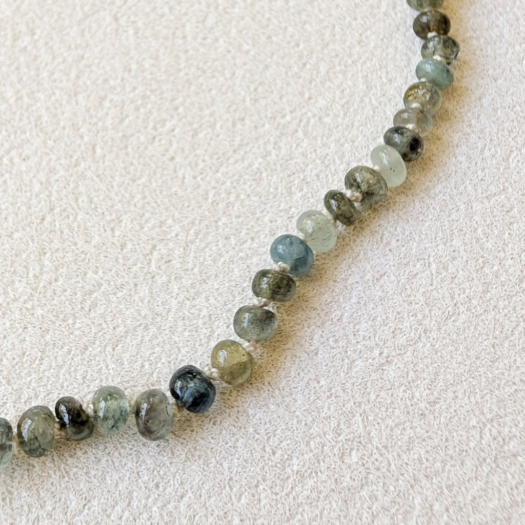 Moss Aquamarine Hand-Knotted Silk Necklace